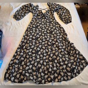 Lulu's women's size large long bubble sleeve strap back maxi length lined dress